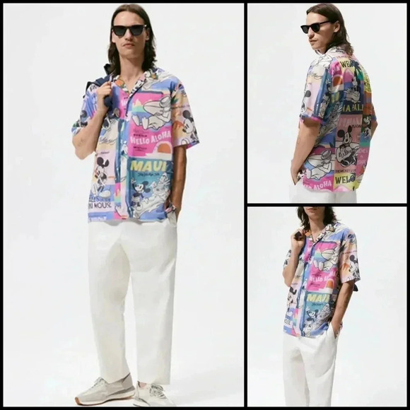 Zara x Disney Mickey House & Friends Colorful Graphic Button Vacation Shirt S - Picture 1 of 11
